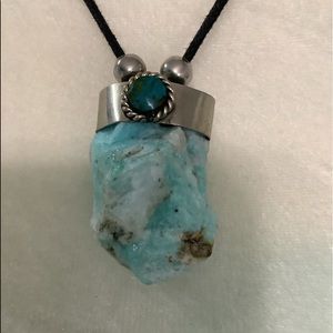 Amazonite Crystal With Turquoise Stone Rope Necklace